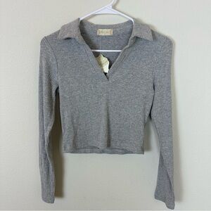 NWT Altar’d State Gray Rib Knit Collared Sweater